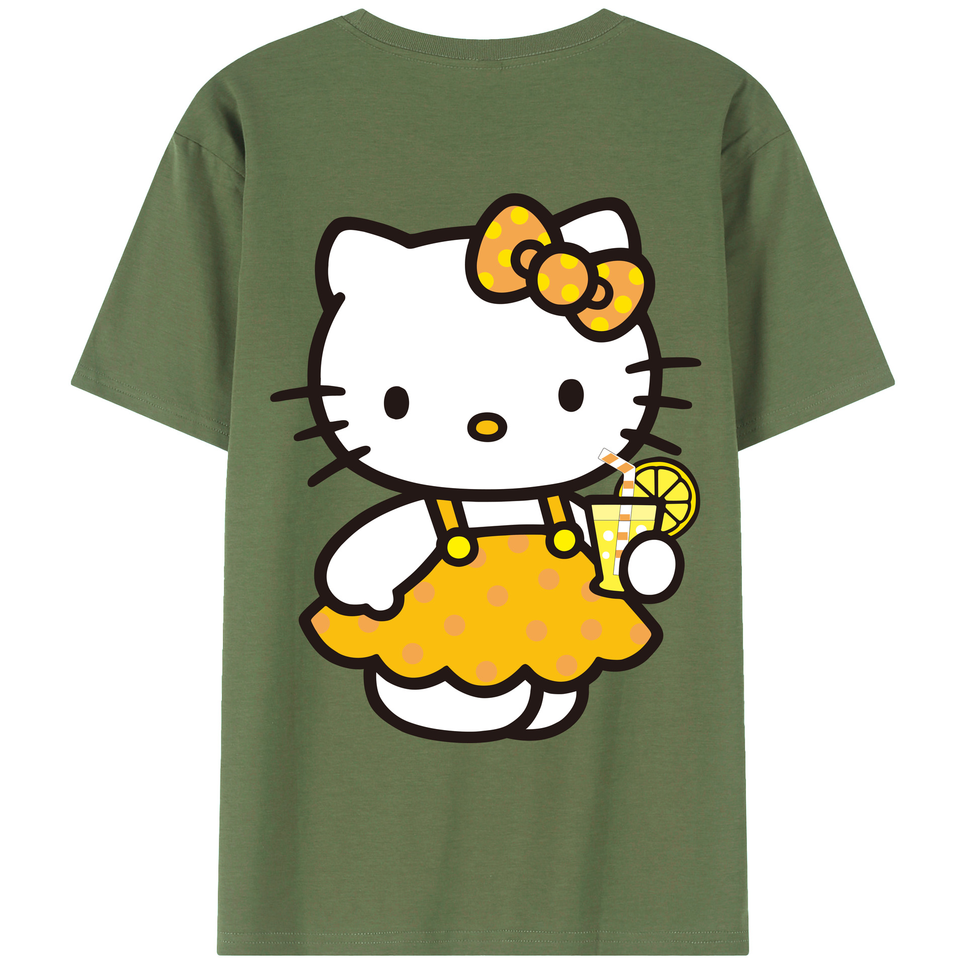 （画像用） Hello Kitty ハローキティ 綿100％ メンズ半袖Tシャツ（バックプリント） 通気性